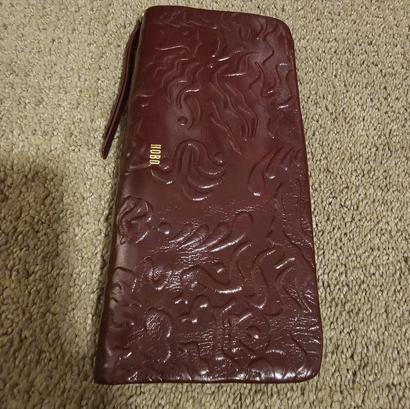 Hobo Wallet Zip Around Embossed Leather Merlot Eliza Continental